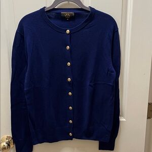 Elegant Cashmere Indigo Cardigan with Gold Buttons